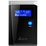 Источник бесперебойного питания, SVC, V-1200-F-LCD, Smart, USB, Мощность 1200ВА/720Вт, Диапазон работы AVR: 165-275В, Бат.: 12В/7.5 Ач*2шт., 3 вых.: Shuko CEE7., Защита тел. линии, Чёрный