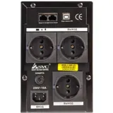 Источник бесперебойного питания, SVC, V-1200-F-LCD, Smart, USB, Мощность 1200ВА/720Вт, Диапазон работы AVR: 165-275В, Бат.: 12В/7.5 Ач*2шт., 3 вых.: Shuko CEE7., Защита тел. линии, Чёрный