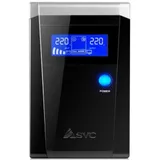 Источник бесперебойного питания, SVC, V-1500-F-LCD, Smart, USB, Мощность 1500ВА/900Вт, Диапазон работы AVR: 165-275В, Бат.: 12В/9 Ач*2шт., 3 вых.: Shuko CEE7, Защита тел. линии, Чёрный