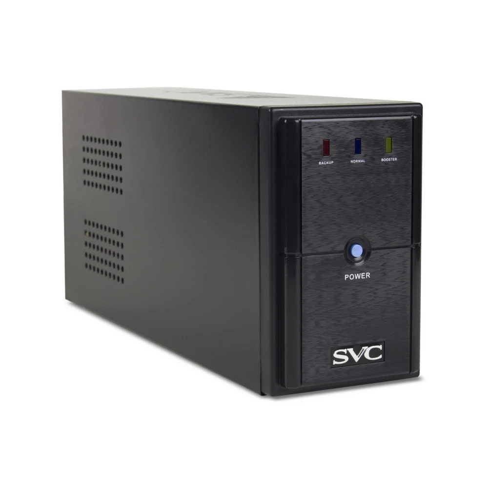 Источник бесперебойного питания, SVC, V-1500-L, Мощность 1500ВА/900Вт, Диапазон работы AVR: 165-275В, Бат.: 12В/9 Ач*2шт., 3 вых.: Shuko CEE7, Чёрный
