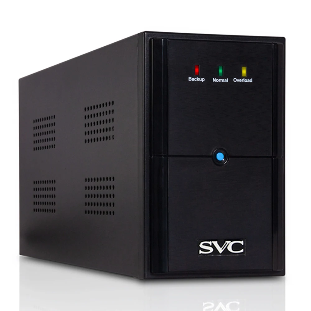 Источник бесперебойного питания, SVC, V-2000-L, Мощность 2000ВА/1200Вт, Диапазон работы AVR: 175-275В, Бат.: 12В/9Ач*2шт., 2 вых.: Shuko CEE7, Чёрный