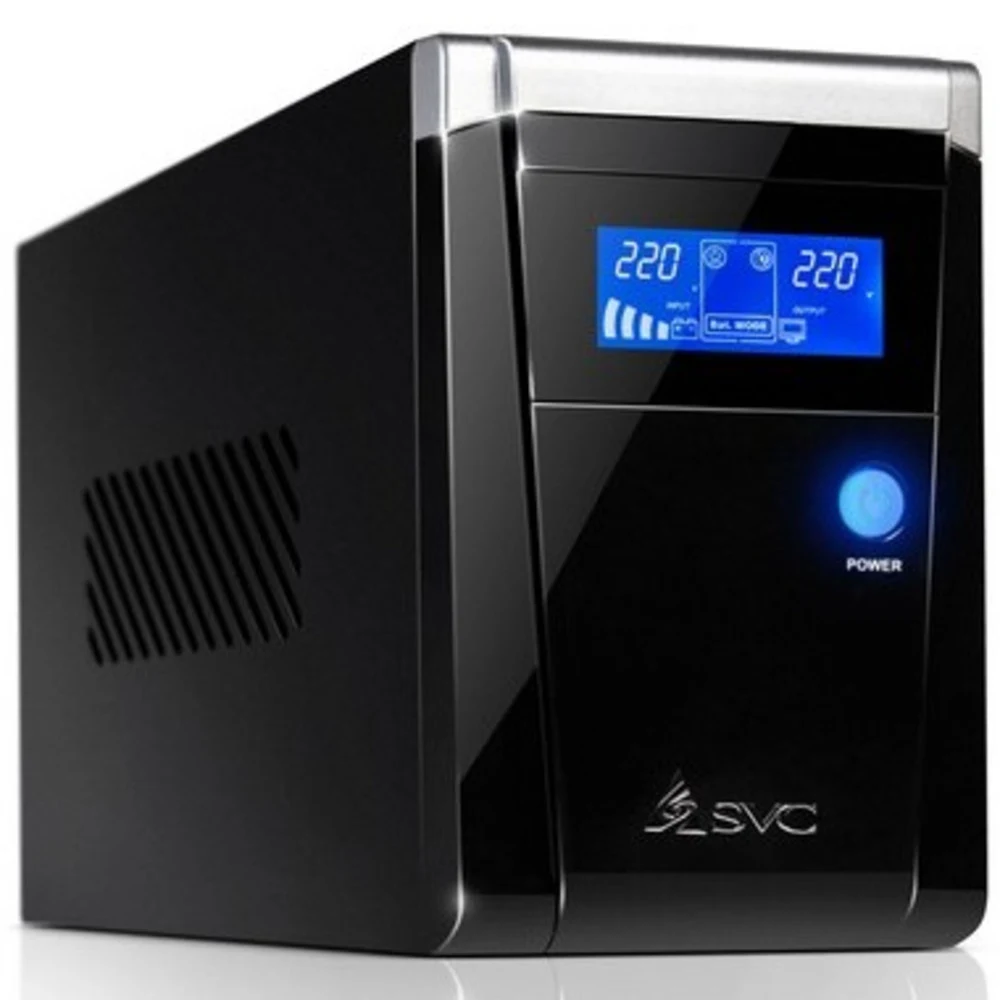 Источник бесперебойного питания, SVC, V-800-F-LCD, Smart, USB, Мощность 800ВА/480Вт, Диапазон работы AVR: 165-275В, Бат.: 12В/9 Ач*1шт., 3 вых.: 2 Shuko CEE7+1 IEC C13 (Bypass), Защита тел. линии, Ч