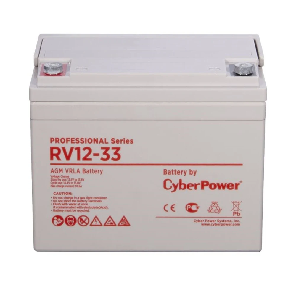 Аккумуляторная батарея CyberPower RV 12-33 12В/35Ач, клемма Болт М6 (197х130х159мм (170мм) 10,7кг Срок службы