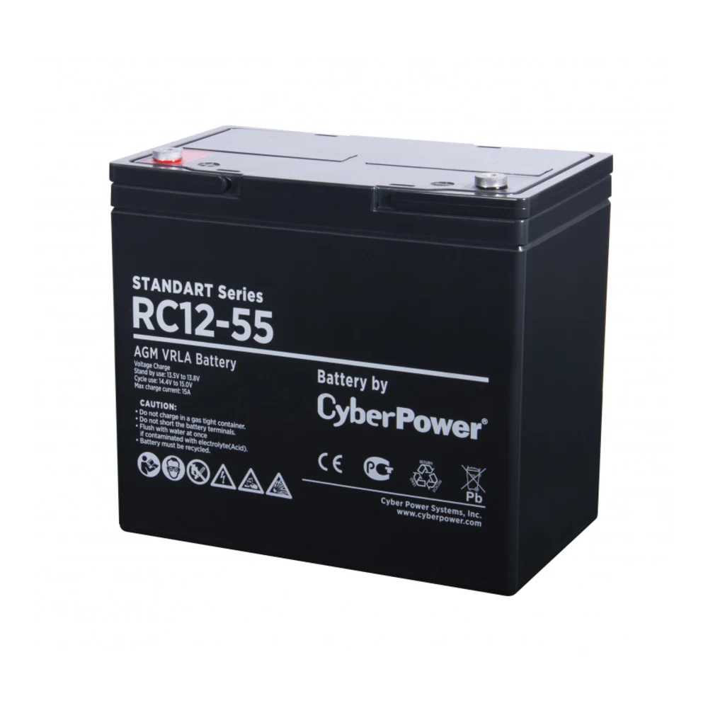 Аккумуляторная батарея CyberPower RC 12-55 12В/55Ач, клемма Болт М6 (230х138х205мм (227мм) 17кг Срок службы 10лет)