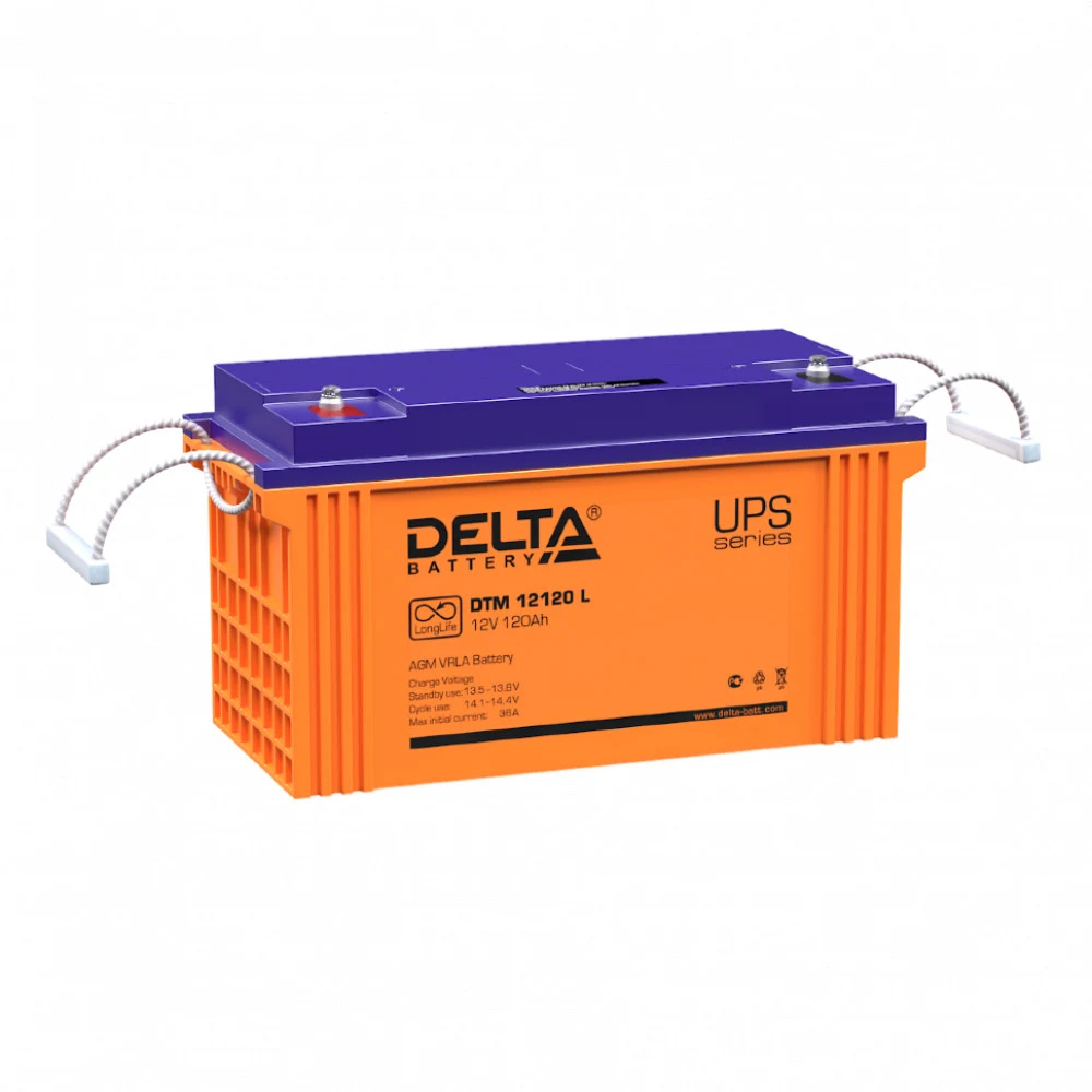 Аккумуляторная батарея Delta DTM 12120 L 12В/120Ач, клемма Болт М8 (410х176х224мм (224мм) 34кг Срок службы 10-12лет Г