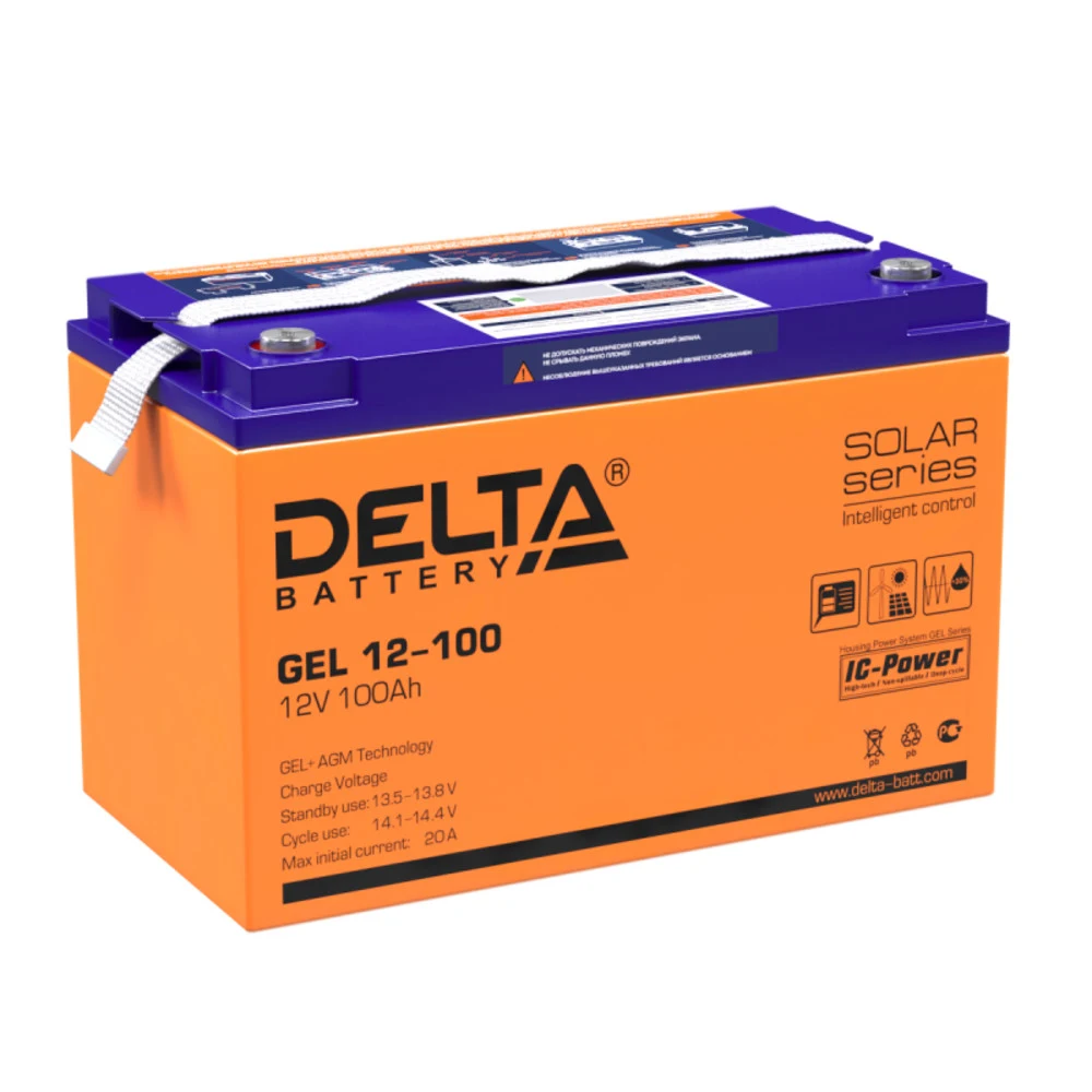 Аккумуляторная батарея Delta GEL 12-100 12В/100Ач, клемма Болт М6 (333х173х216мм (222мм) 32,5кг Срок службы 10-12лет