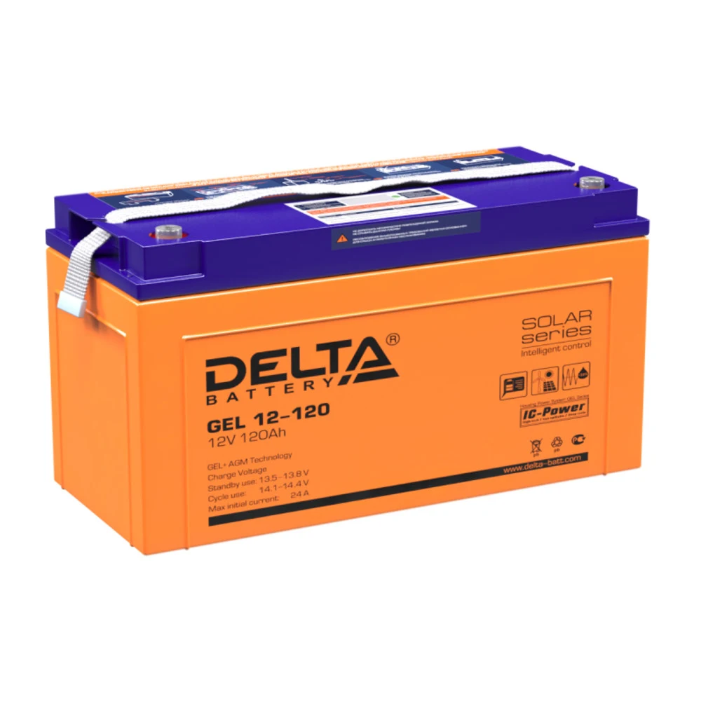 Аккумуляторная батарея Delta GEL 12-120 12В/120Ач, клемма Болт М8 (406х172х223мм (228мм) 38,4кг Срок службы 10-12лет