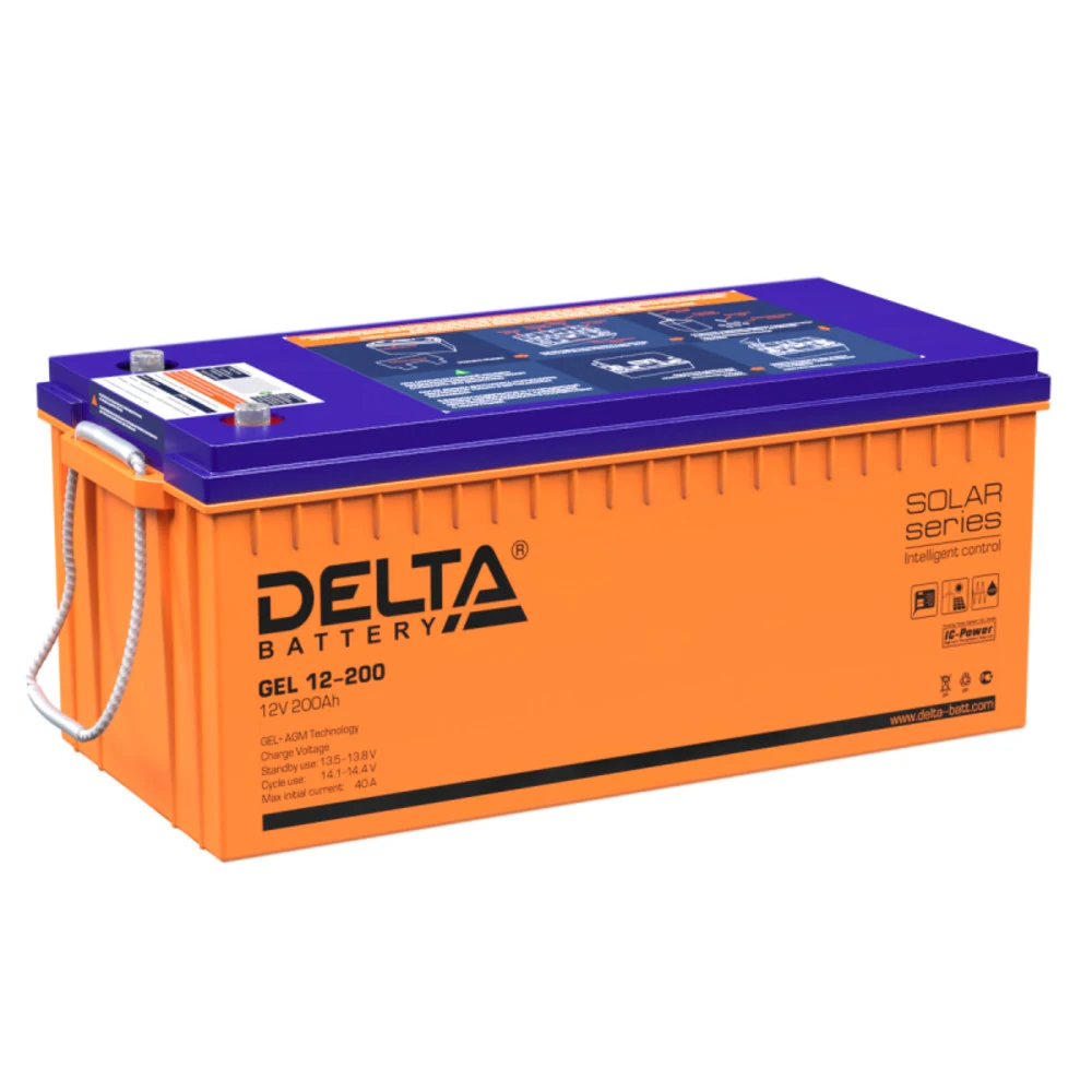 Аккумуляторная батарея Delta GEL 12-200 12В/200Ач, клемма Болт М8 (522х239х217мм (222мм) 64,7кг Срок службы 10-12лет