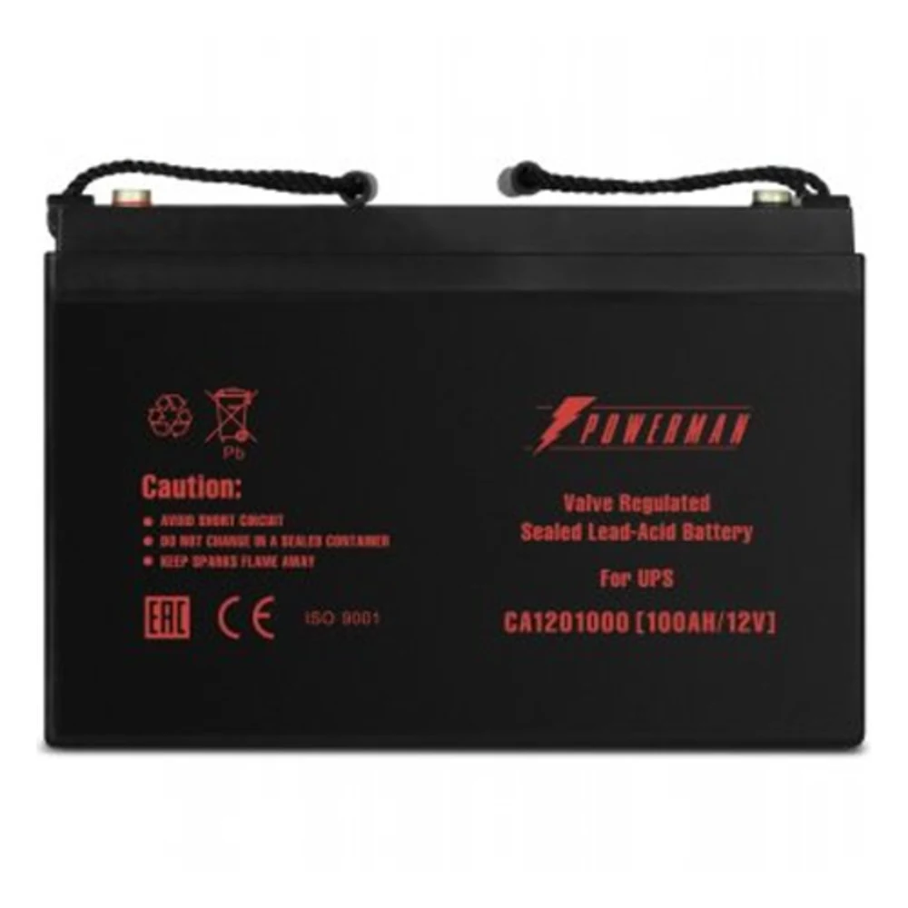 Батарея POWERMAN Battery CA121000, напряжение 12В, емкость 100Ач, макс. ток разряда 800А, макс. ток заряда 30А, свинцово-кислотная типа AGM, тип клемм М2, Д/Ш/В 329/172/215, 27.7 кг./ Battery POWERM
