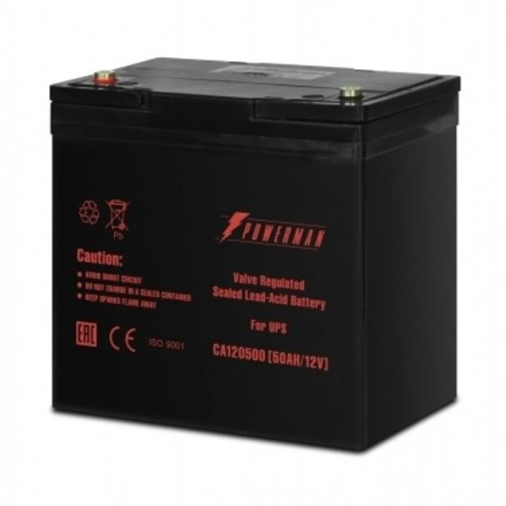 Батарея POWERMAN Battery CA12500, напряжение 12В, емкость 50Ач, макс. ток разряда 500А, макс. ток заряда 15А, свинцово-кислотная типа AGM, тип клемм M1, Д/Ш/В В229/138/208, 16.2 кг./ Battery POWERMA