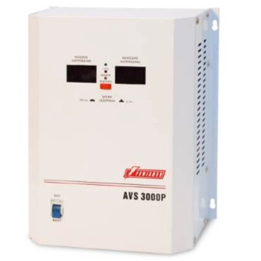 Стабилизатор POWERMAN AVS 3000P, ступенчатый регулятор, цифровые индикаторы уровней напряжения, 3000ВА, 110-260В, максимальный входной ток 20А, клеммная колодка, IP-20, навесной, 260мм х 220мм х 130