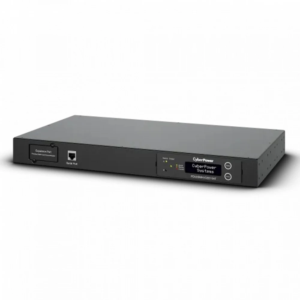 Блок распределения питания, ATS CyberPower PDU20MHVCEE10AT (240В), Серия Metered ATS, Входной разъем IEC 60309 16A x 2, Выходной разъем IEC C19 x 2/IEC C13 x 8, Длина кабеля 3,05 м, Высота: 1U