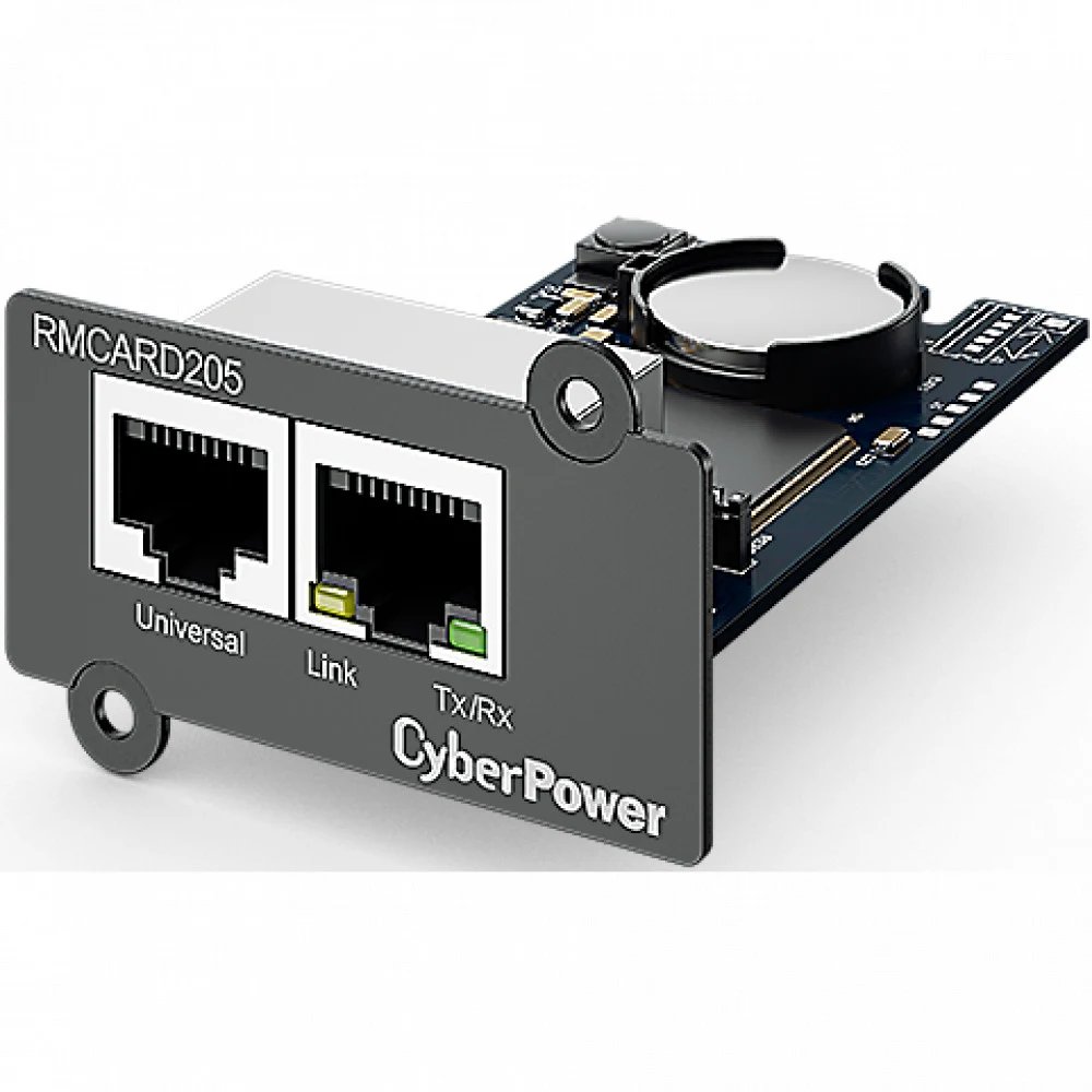 SNMP-карта, CyberPower, RMCARD205, Внутренняя установка ,Разъём: RJ45 , RJ45, Протоколы: IPv4/v6, SNMPv1/v3, HTTP/HTTPs, TCP/IP, UDP, DHCP, NTP, DNS, SMTP, SSH, SSL, TLS, Telnet, FTP и Syslog, Аутен