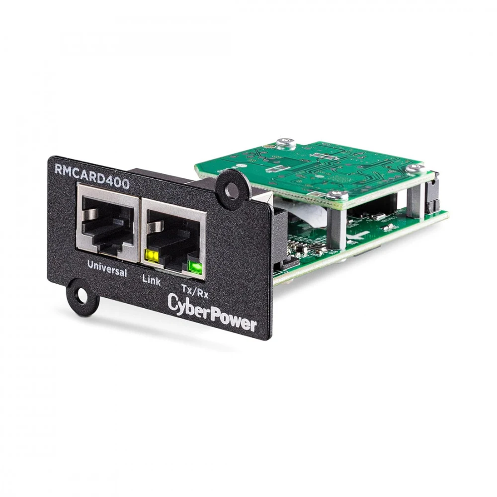 SNMP-карта, CyberPower, RMCARD400, Внутренняя установка ,Разъём: RJ45 , RJ45, Протоколы: IPv4/v6, SNMPv1/v3, HTTP/HTTPs, TCP/IP, UDP, DHCP, NTP, DNS, SMTP, SSH, SSL, TLS, Telnet, FTP и Syslog, Аутен