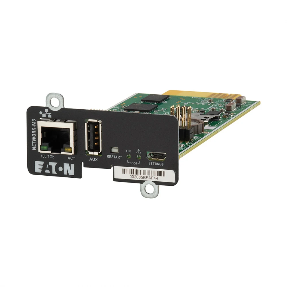 SNMP-карта, Eaton, Network-M3, Внутренняя установка, Разъём RJ-45 10/100/1000M, Поддержка шифрования: HTTPS1.1, MQTTS, TLS1.2, SNMPv1/v2c/v3, NTP, SMTPS, BOOTP/DHCP, CLI, SSH, ARP and Syslog, Аутент