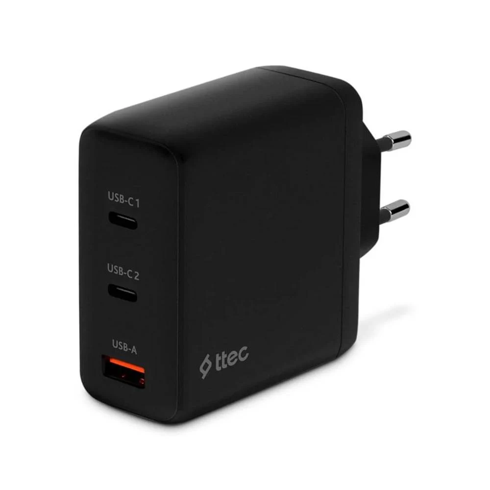 ttec SmartCharger Trio GAN 120W PD Travel Charger 2 USB-C+USB-A,Black