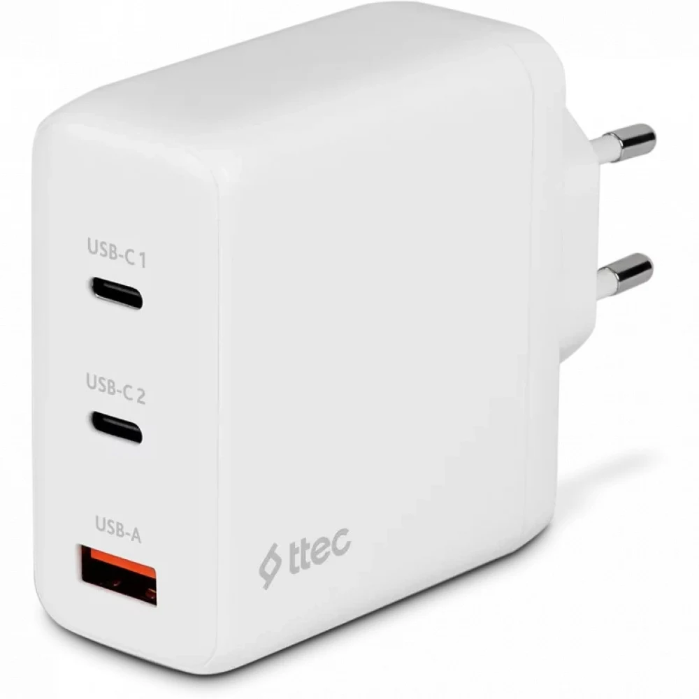 ttec SmartCharger Trio GAN 120W PD Travel Charger 2 USB-C+USB-A, white