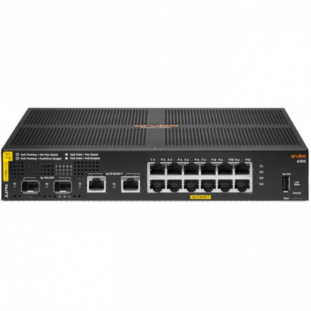 Коммутатор JL679A HPE Aruba 6100 Managed 12G Class4 PoE 139W 2SFP+ Switch