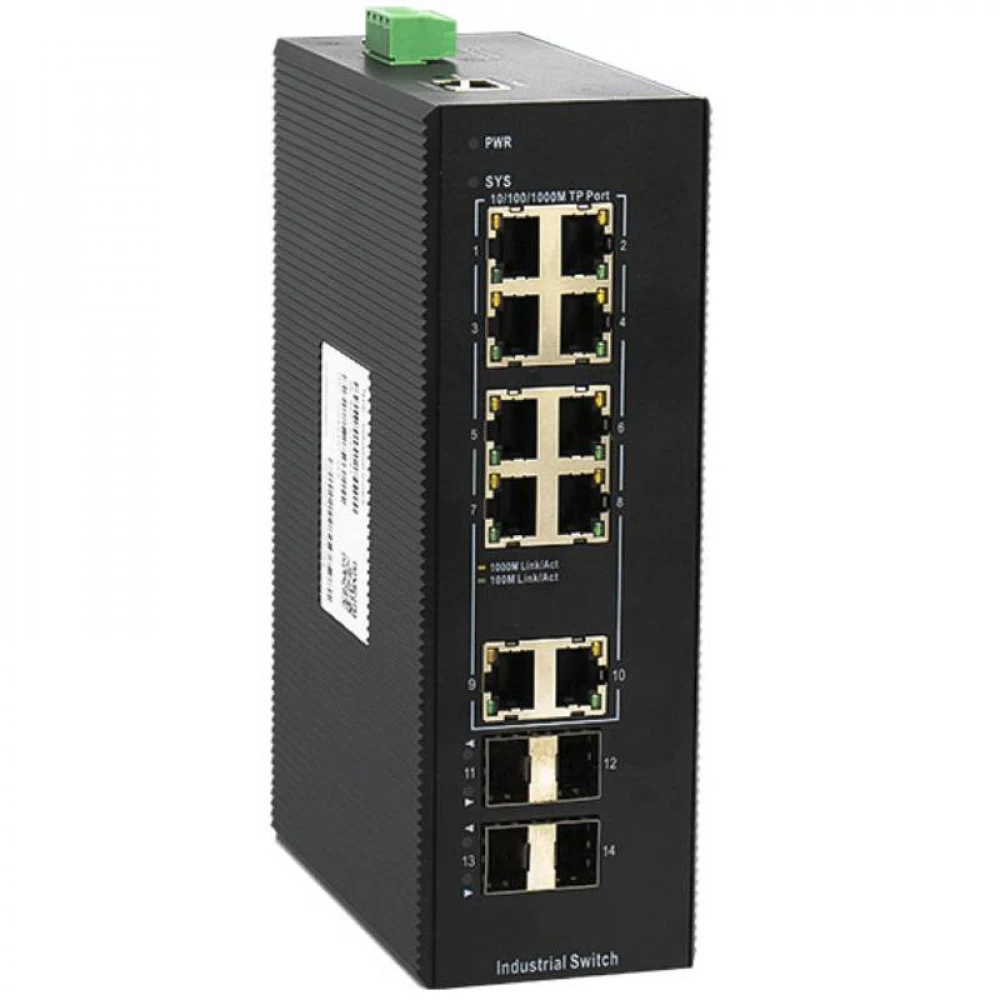 IES200-V25-4S10T Коммутатор Managed industrial switch with 4 Gigabit SFP ports and 10 Gigabit TX ports industrial DC 12~55V redundant dual power input, operating temperature: -40~85°C lightning prot