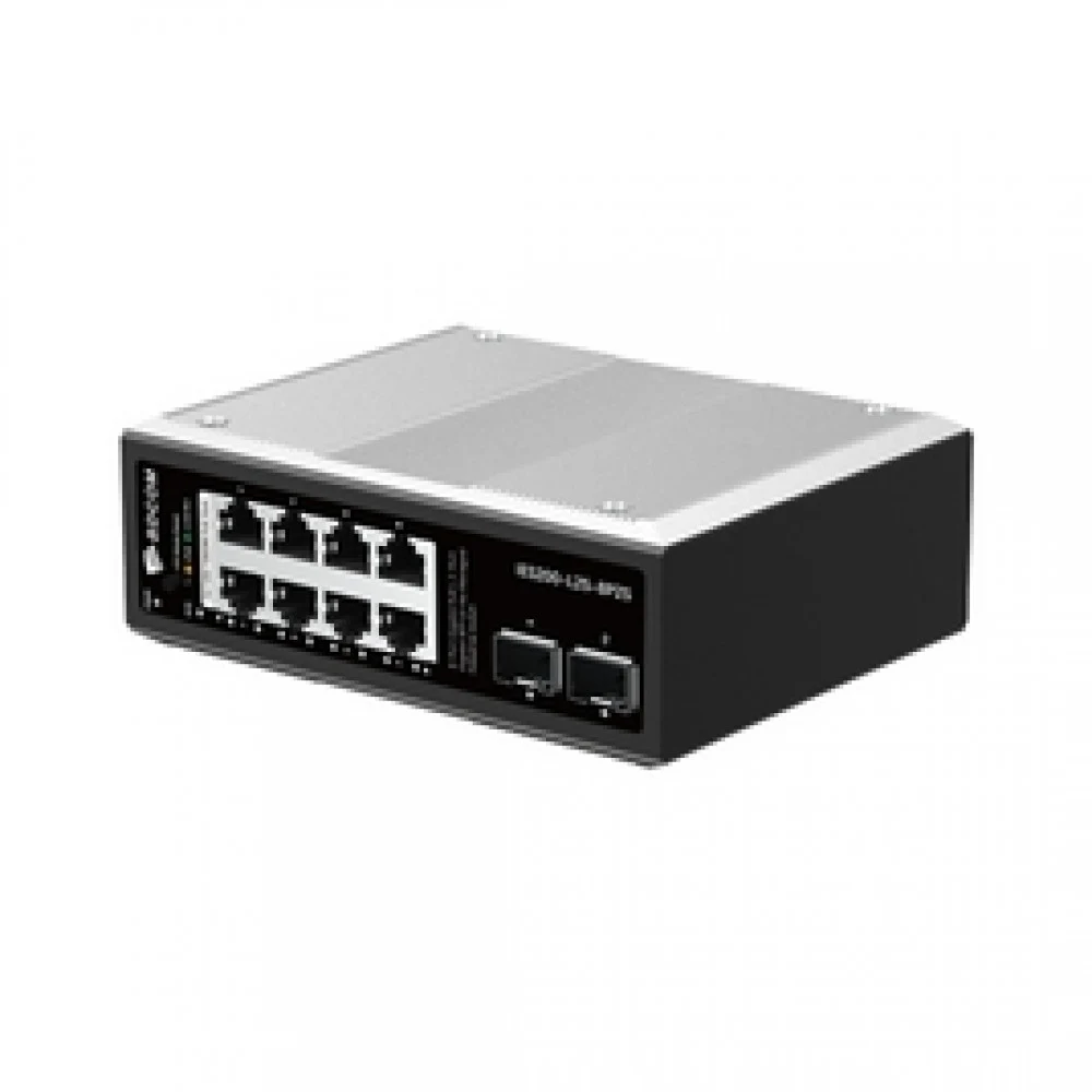 Коммутатор, BDCOM, IES200-L25-8P2S, Управляемый L3-lite, 8 портов 10/100/1000 RJ45, PoE 802.3af/at, бюджет POE 240В (зависит от БП), 2 порта SFP, DC 48-55В Dual RPS, вход DC12V (Jack) non-PoE power