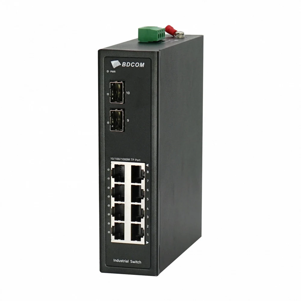 Коммутатор, BDCOM, IES200-LSTW2080, Неуправляемый, 8 портов 10/100/1000М RJ45, 2 порта SFP, DC 12-55В Dual RPS, -40+75°C, DIN-rail, без блока питания