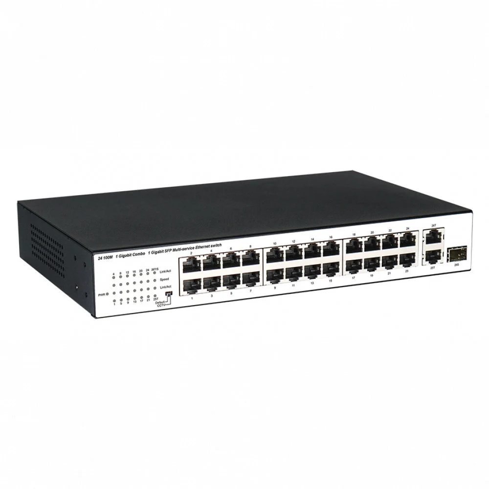 Коммутатор, BDCOM, S1226L, Неуправляемый, 24 порта 10/100M RJ45, 1 комбо-порт 1000М SFP/RJ45, 1 порт 1000 RJ45, Настольный