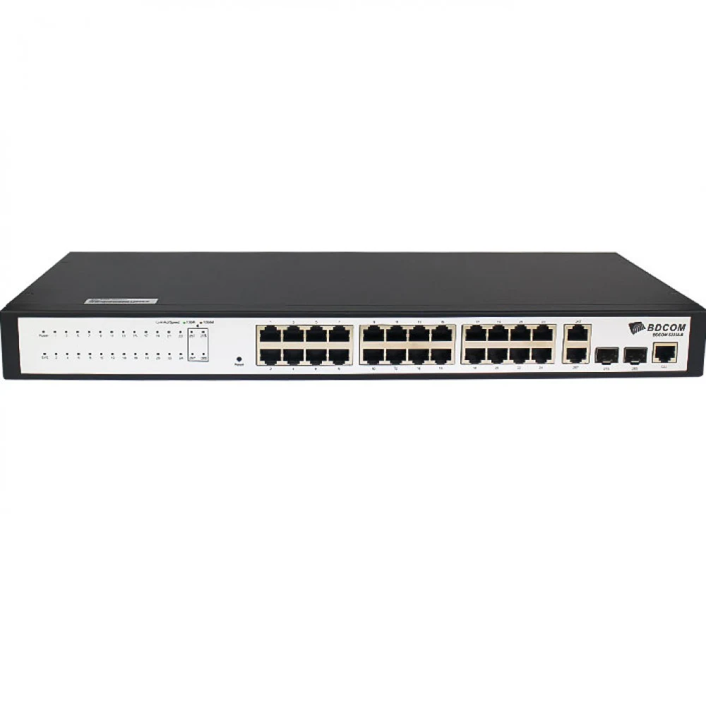 Коммутатор, BDCOM, S2228-B, Управляемый L2+, 24 порта 10/100M RJ45, 2 порта 10/100/1000M RJ45, 2 порта 100/1000М SFP, Стоечный 1U,