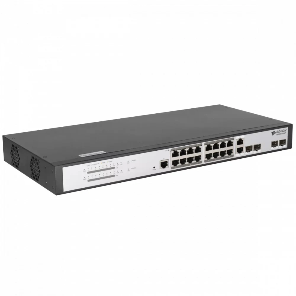 S2520-P Коммутатор Ethernet POE switch with 20 GE ports (1 console port, 16 GE POE TX ports, 2 100/1000M SFP ports ,2 GE TX/SFP Combo ports standard AC220V power supply, 240W POE power consumption,