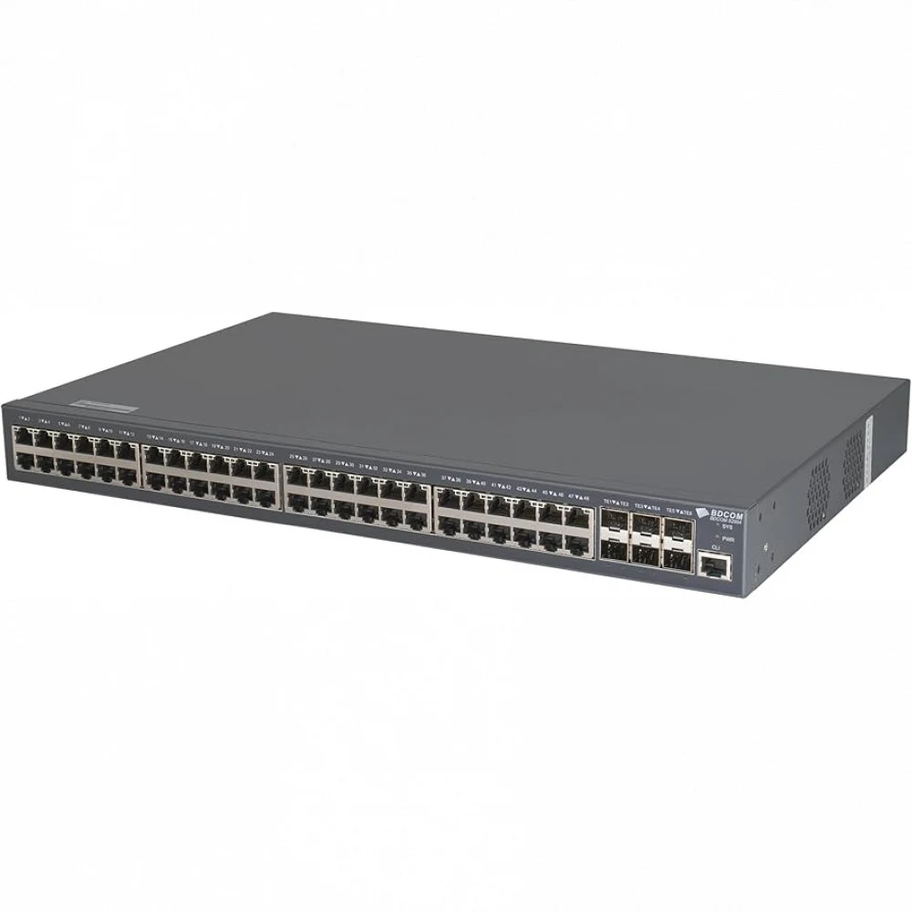 Коммутатор, BDCOM, S2900-48P6X-760, Управляемый L2+, 48 портов PoE (760W) 10/100/1000M RJ45, 6 портов SFP+, Стоечный