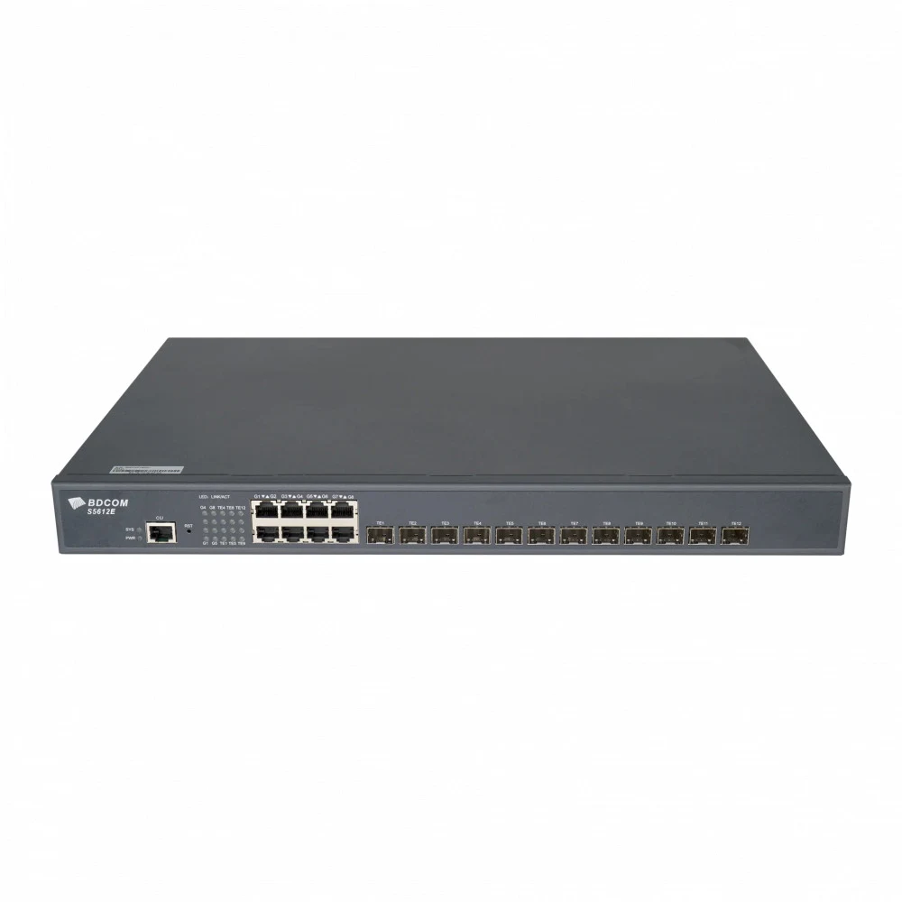 Управляемый коммутатор уровня 3 BDCOM S5612E-2AC, 8x 10/100/1000Base-T, 12x 1/10GE SFP+, 2 встроенных блока питания ~220V AC