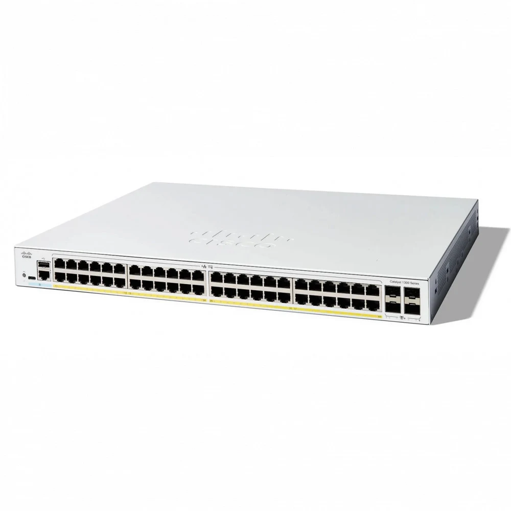 Коммутатор CISCO Catalyst 1300 48x 10/100/1000 RJ-45 PoE+, 4x 10Gb SFP+ uplinks, PoE+ 370W, RackMount Kit, Stackable, C1300-48P-4X