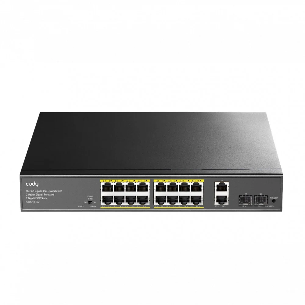 Коммутатор/ 16-10/100/1000 BASE-T Gigabit ports, 2-Port 10/100/1000 BASE-T Gigabit Uplink ports, 2-1000 BASE-X SFP Slot, 16-port IEEE 802.3at PoE+ Injector, 200 watts total Power budget, Supports Po