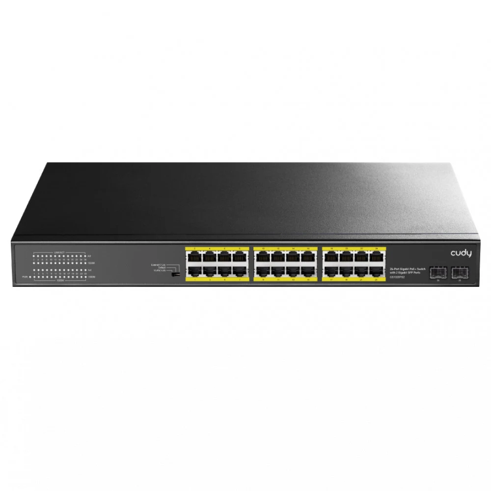 Коммутатор гигабитный 24-портовый CUDY GS1028PS2 &lt 24-10/100/1000 BASE-T Gigabit ports, 19-inch, 2-1000 BASE-X SFP Slot, 24-port IEEE 802.3at PoE+ Injector, Supports PoE power up to 30W for each P