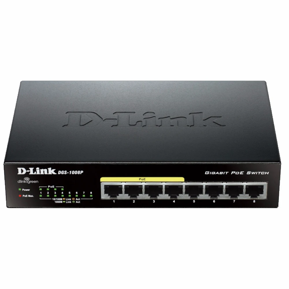 L2 Unmanaged Switch with 8 10/100Base-TX ports (4 PoE ports 802.3af (15,4 W), PoE Budget 52 W).1K Mac address, Auto-sensing, 802.3x Flow Control, Stand-alone, Auto MDI/MDI-X for each port, Metal cas