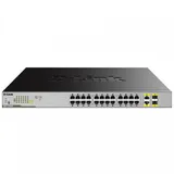 D-Link DGS-1026MP/B1A, L2 Unmanaged Switch with 24 10/100/1000Base-T ports and 2 100/1000Base-T SFP combo-ports (24 PoE ports 802.3af/802.3at (30 W), PoE Budget 370).8K Mac address, Auto-sensing, 80