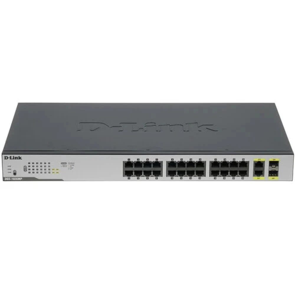D-Link DGS-1026P/A1A Конфигурируемый коммутатор с 24 портами 10/100/1000Base-T, 2 портами 1000Base-X SFP и DIP-переключателем (24 порта PoE 802.3af/at, PoE-бюджет 240 Вт, дальность до 250 м)