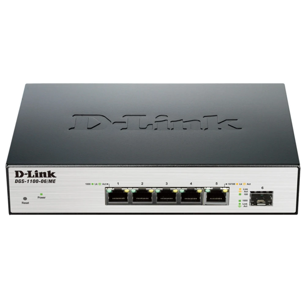DGS-1100-06/ME/A1B коммутатор 5 10/100/1000BASE-T PORTS Коммутационная матрица - 12 Гбит/с Метод коммутации - Store-and-forward Цвет - Чёрно-Серый Тип упаковки - Картонная коробка Интерфейс - 5 порт