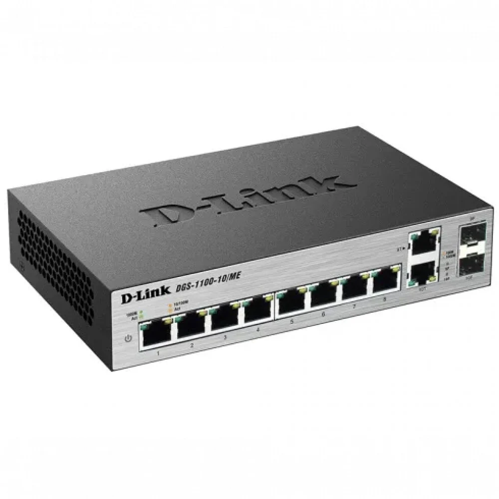Коммутатор D-Link DGS-1100-10/ME/A2A Настраиваемый коммутатор 2 уровня с 8 портами 10/100/1000Base-T и 2 комбо-портами 100/1000Base-T/SFP {6}