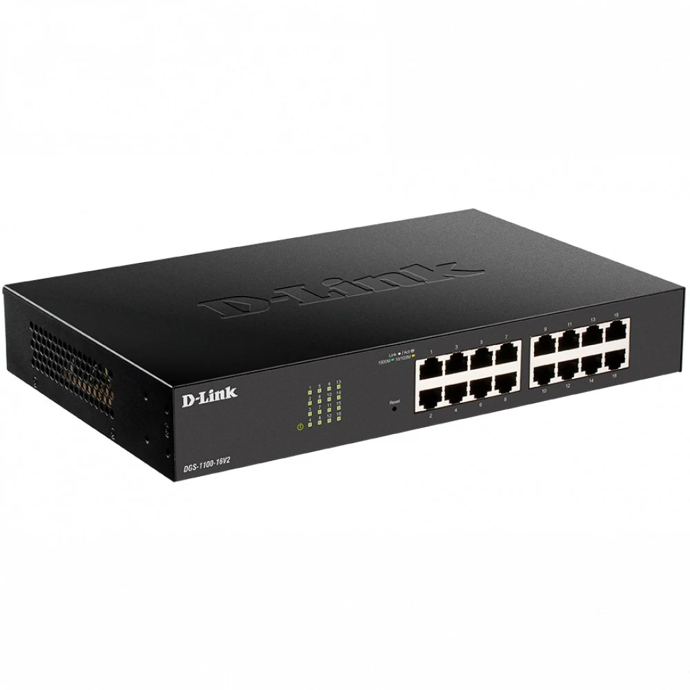 D-Link DGS-1100-16V2/A12, L2 Smart Switch with 16 10/100/1000Base-T ports8K Mac address, 802.3x Flow Control, 802.3ad Link Aggregation, Port Mirroring, 128 of 802.1Q VLAN, VID range