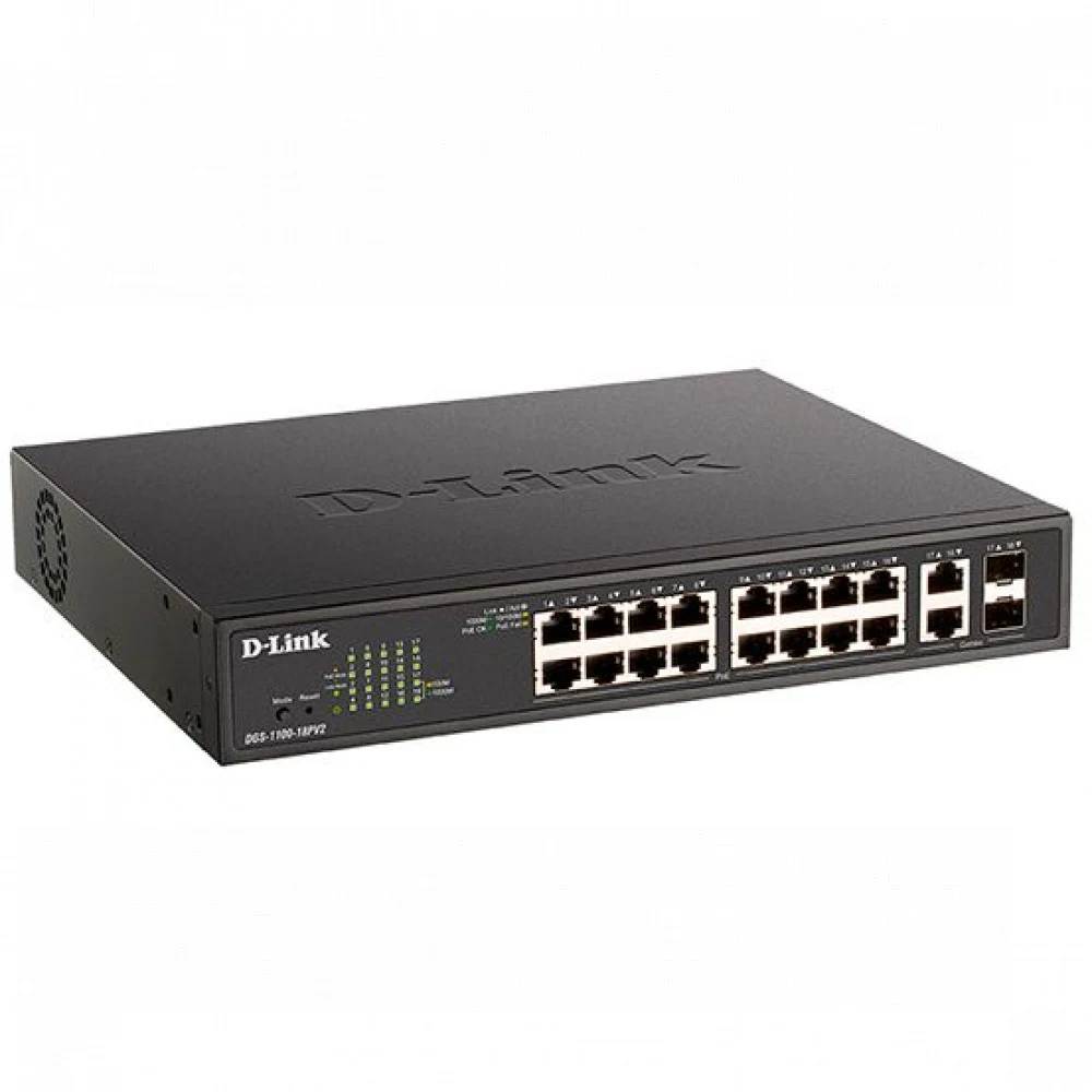 Коммутатор D-Link DGS-1100-18PV2/A 16G 2SFP 130W настраиваемый