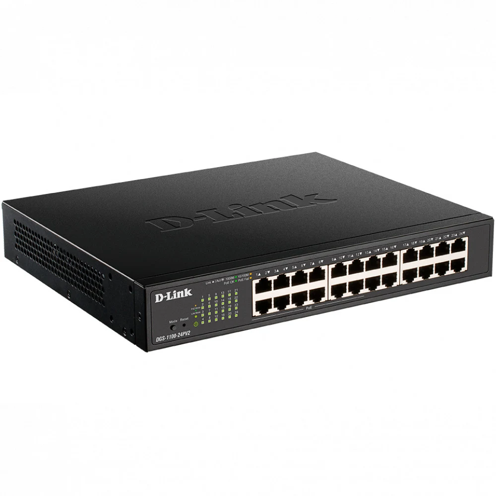 Коммутатор D-Link DGS-1100-24PV2/A3A Настраиваемый L2 коммутатор c 24 портами 10/100/1000Base-T (12 портов РоЕ 802.3af/at, PoE-бюджет 100 Вт)
