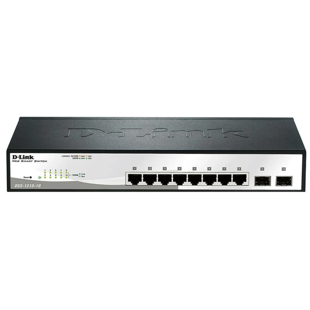 Коммутатор D-Link DGS-1210-10/F1A Настраиваемый коммутатор WebSmart с 8 портами 10/100/1000Base-T и 2 портами 1000Base-X SFP {5} (411670)