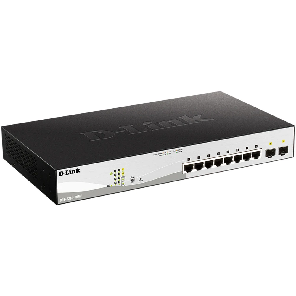 D-Link DGS-1210-10MP/FL2A Управляемый L2 коммутатор с 8 портами 10/100/1000Base-T и 2 портами 1000Base-X SFP
