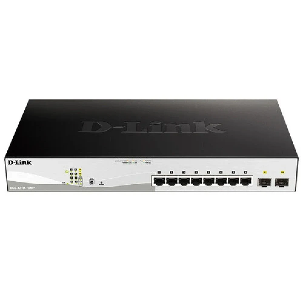 Коммутатор D-Link DGS-1210-10MP/FL2A Управляемый L2 коммутатор с 8 портами 10/100/1000Base-T и 2 портами 1000Base-X SFP (8 портов PoE 802.3af/at, PoE-бюджет 130 Вт)
