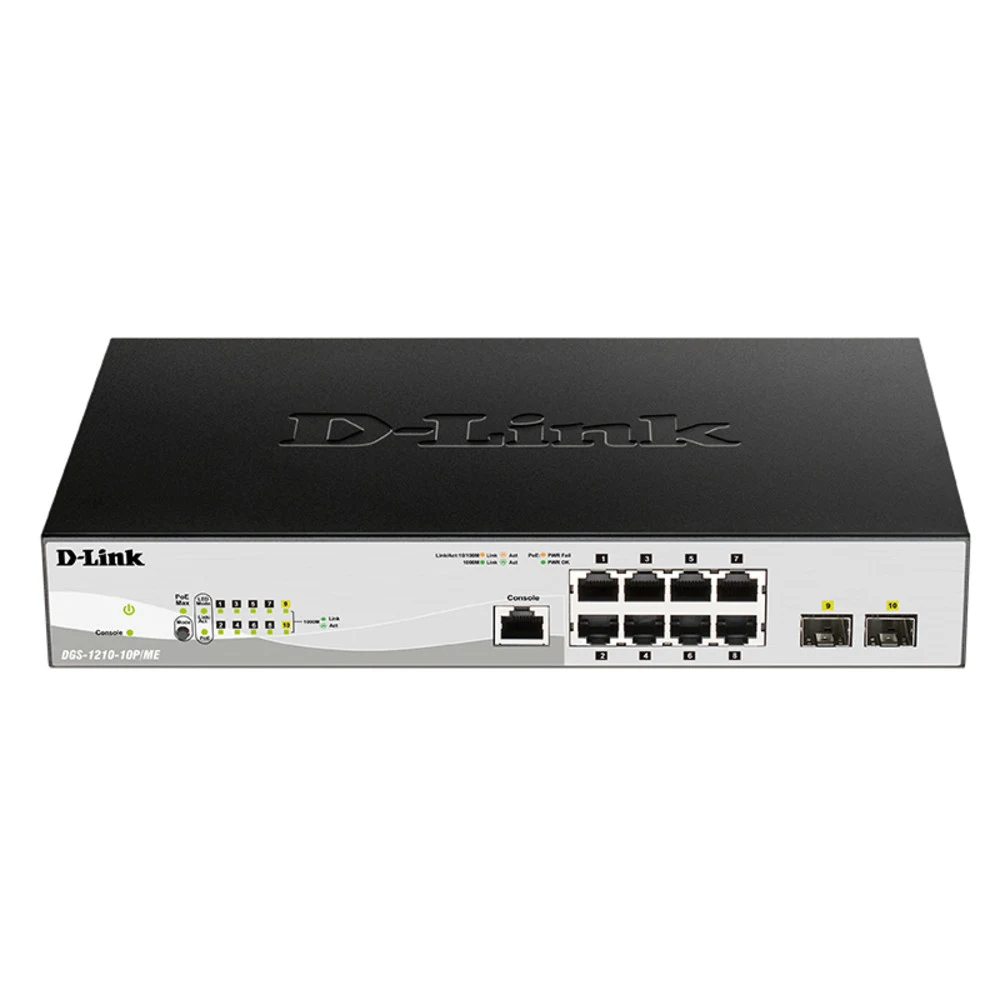 D-Link DGS-1210-10P/ME/A1A Управляемый L2 коммутатор с 8 портами 10/100/1000Base-T и 2 портами 1000Base-X SFP
