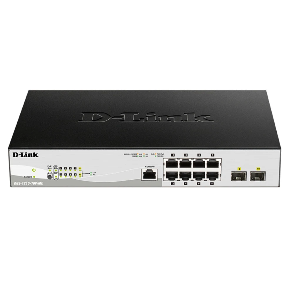 Коммутатор D-Link Управляемый L2 PoE-коммутатор, 8x1000Base-T PoE, 2x1000Base-X SFP, PoE-бюджет 78 Вт, защита от статического электричества до 6 кВ, CLI, консольный порт RJ-45, поддержка Dying Gasp