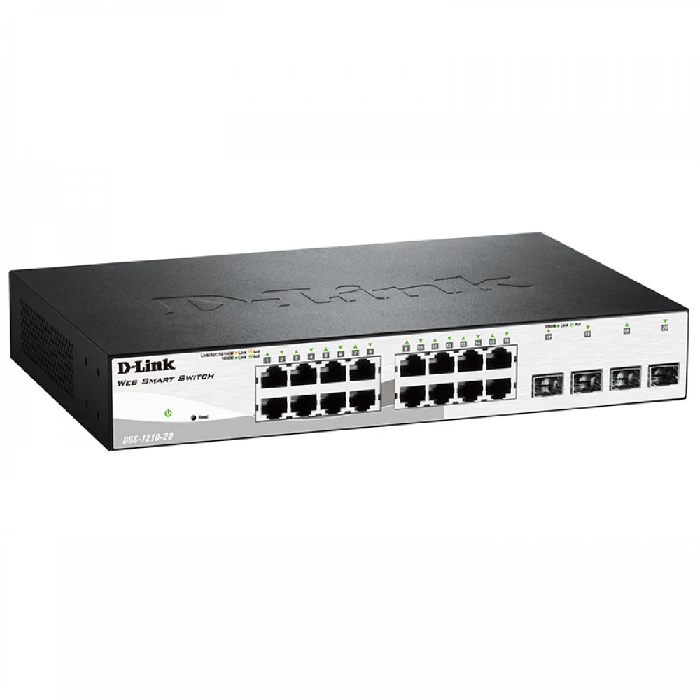 Коммутатор D-LINK DGS-1210-20/F2A 20 портов (16x1000Mbs, 4xSFP, настраиваемый, возможен монтаж в 19" стойку, L2, корпус-металл) (DGS-1210-20/F2A)
