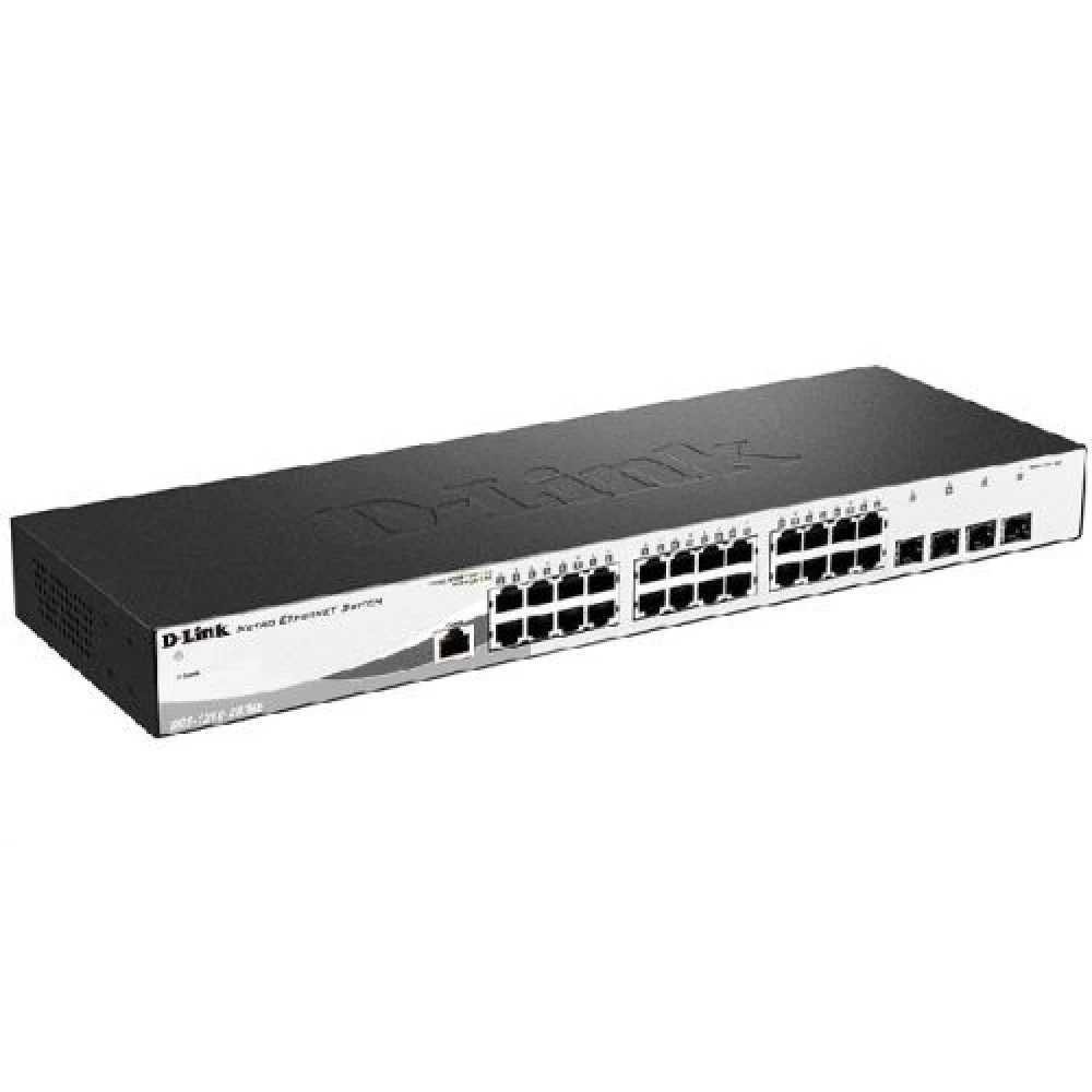 D-Link DGS-1210-28/ME/A2B, L2 Managed Switch with 24 10/100/1000Base-T ports and 4 1000Base-X SFP ports. 16K Mac address, 802.3x Flow Control, 4K of 802.1Q VLAN, 802.1p Priority Queues, Traffic Segm