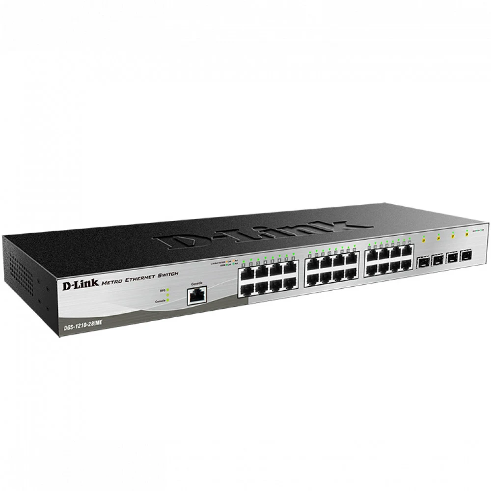 D-Link DGS-1210-28/ME/B2A Управляемый L2 коммутатор, 24x1000Base-T, 4x1000Base-X SFP, AC 220В/DC 12В(с возможностью мониторинга статуса питания коммутатора)