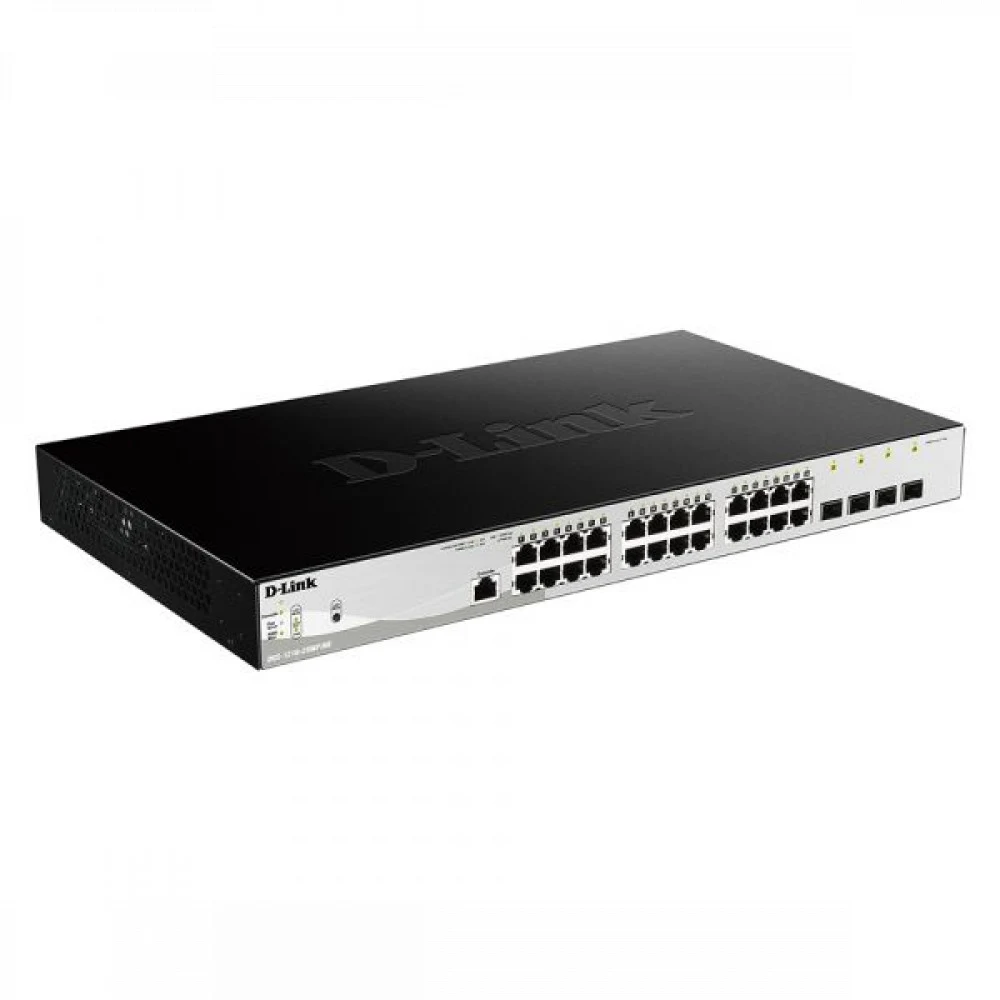 коммутатор D-Link PROJ Управляемый L2 PoE-коммутатор, 24x1000Base-T PoE, 4x1000Base-X SFP, PoE-бюджет 370 Вт, защита от статического электричества до 6 кВ, CLI, консольный порт RJ-45, поддержка Dyin